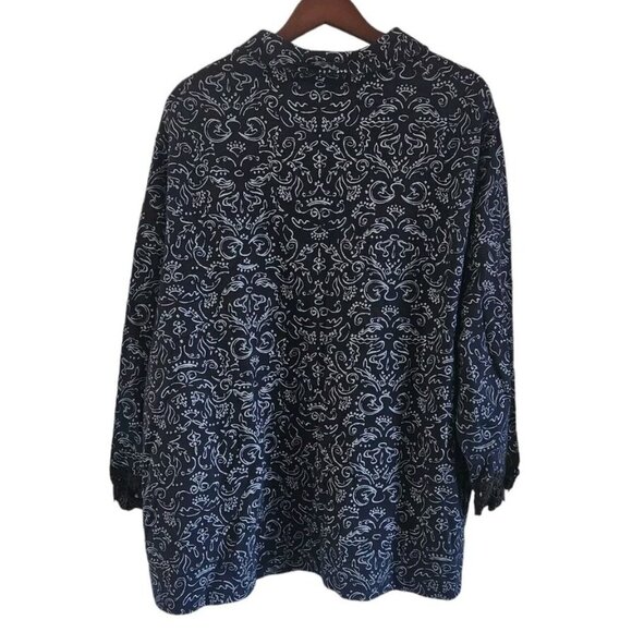 Fresh Produce Black White Print Button Front Cotton Beach Top Shirt Size 2X - Picture 6 of 7